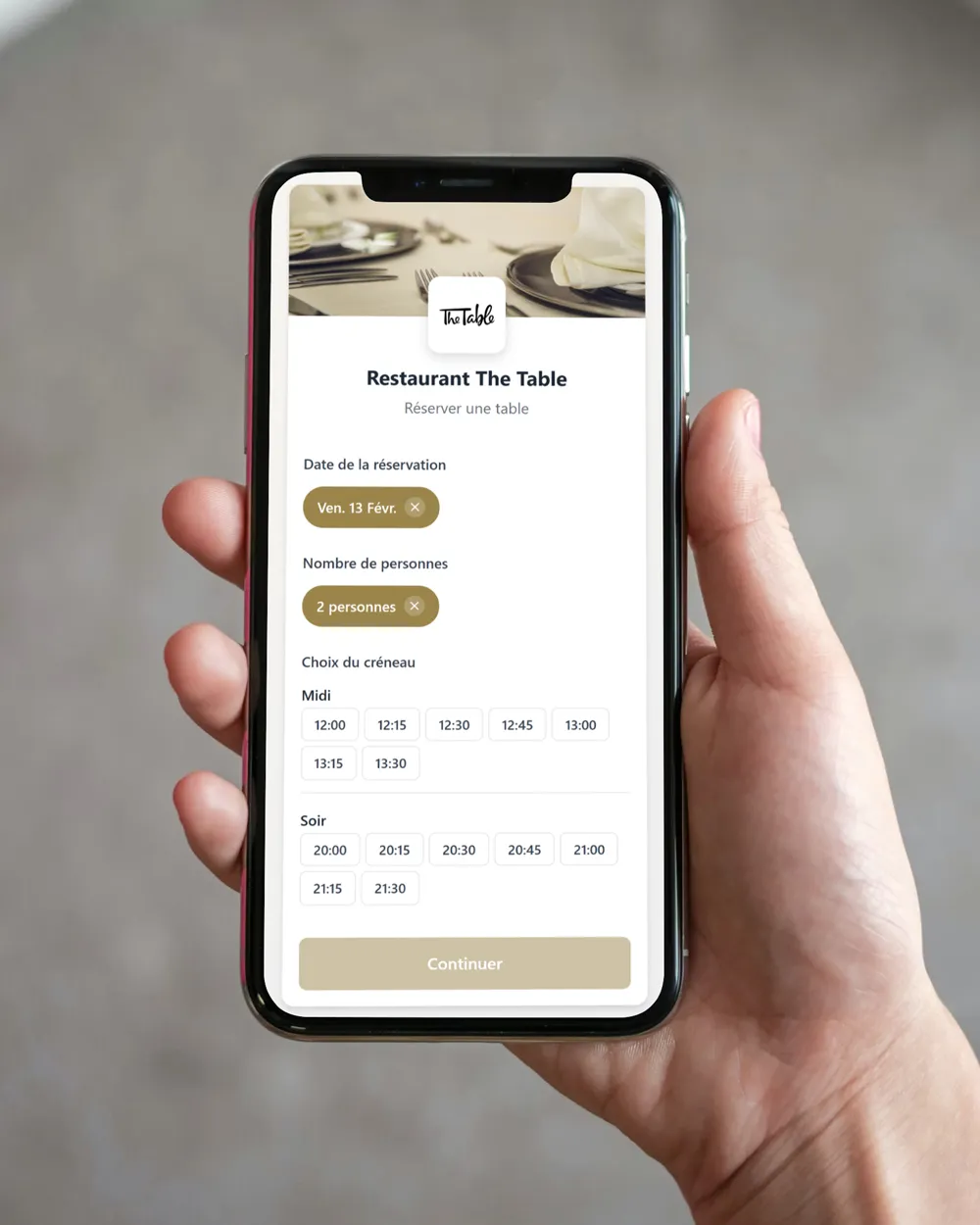 ReservFlow booking widget displayed on a smartphone